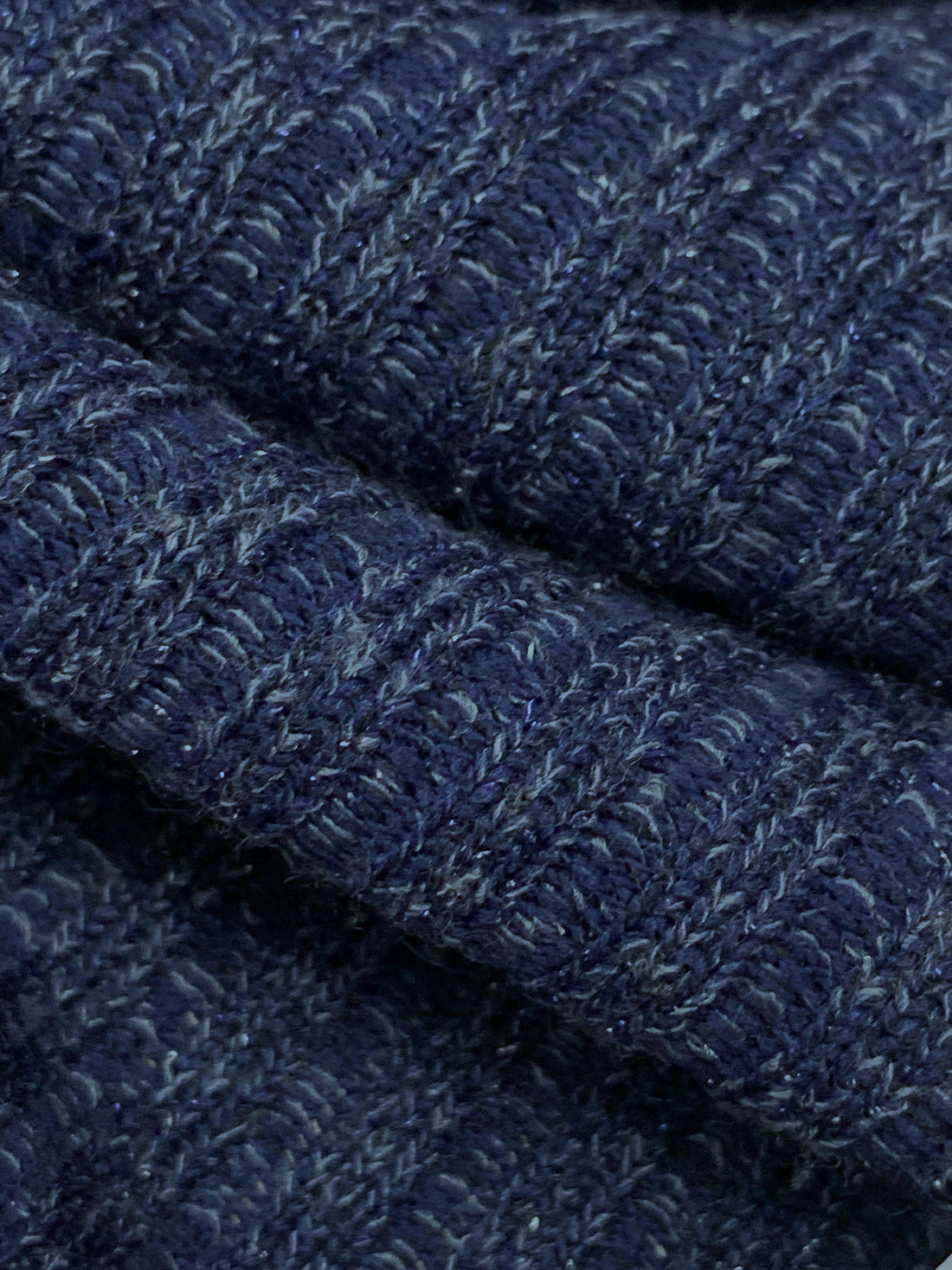 Prussian Blue/Light Slate Gray Polyester/Metallic Heathered Ribbed Sweater Knit 58W