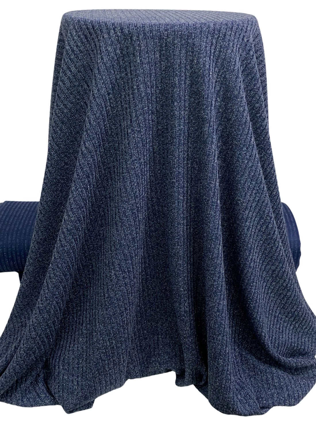 Prussian Blue/Light Slate Gray Polyester/Metallic Heathered Ribbed Sweater Knit 58W