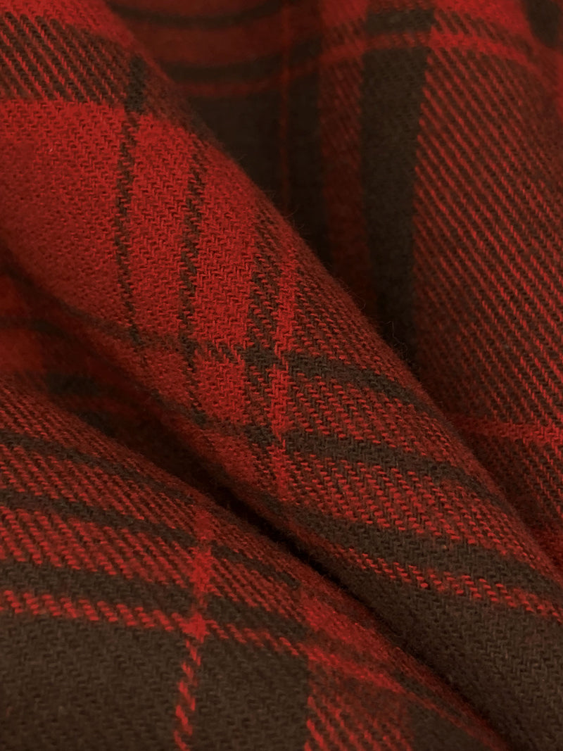 Brick Red/Penny Brown 100% Cotton Plaid Flannel - NY Designer - 56W