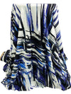 Black/Royal Blue/White/Steel Gray Rayon/Lycra Painterly Abstract Lines Print Jersey Knit - NY Designer - 56W