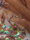 Russet Brown/Multi 100% Polyester Scalloped Double Border Embroidered Floral With Iridescent Sequins On Netting 47W