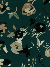 Deep Jungle Green/Black/Taupe/Multi 100% Rayon Abstract Floral Print Double Weave Crepe - NY Designer - 56W