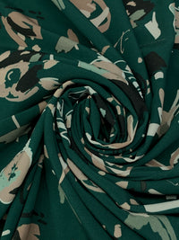 Deep Jungle Green/Black/Taupe/Multi 100% Rayon Abstract Floral Print Double Weave Crepe - NY Designer - 56W