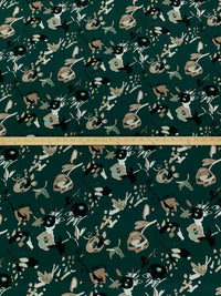 Deep Jungle Green/Black/Taupe/Multi 100% Rayon Abstract Floral Print Double Weave Crepe - NY Designer - 56W