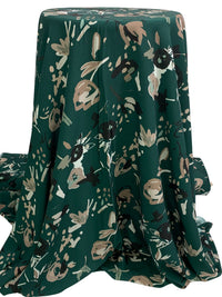 Deep Jungle Green/Black/Taupe/Multi 100% Rayon Abstract Floral Print Double Weave Crepe - NY Designer - 56W
