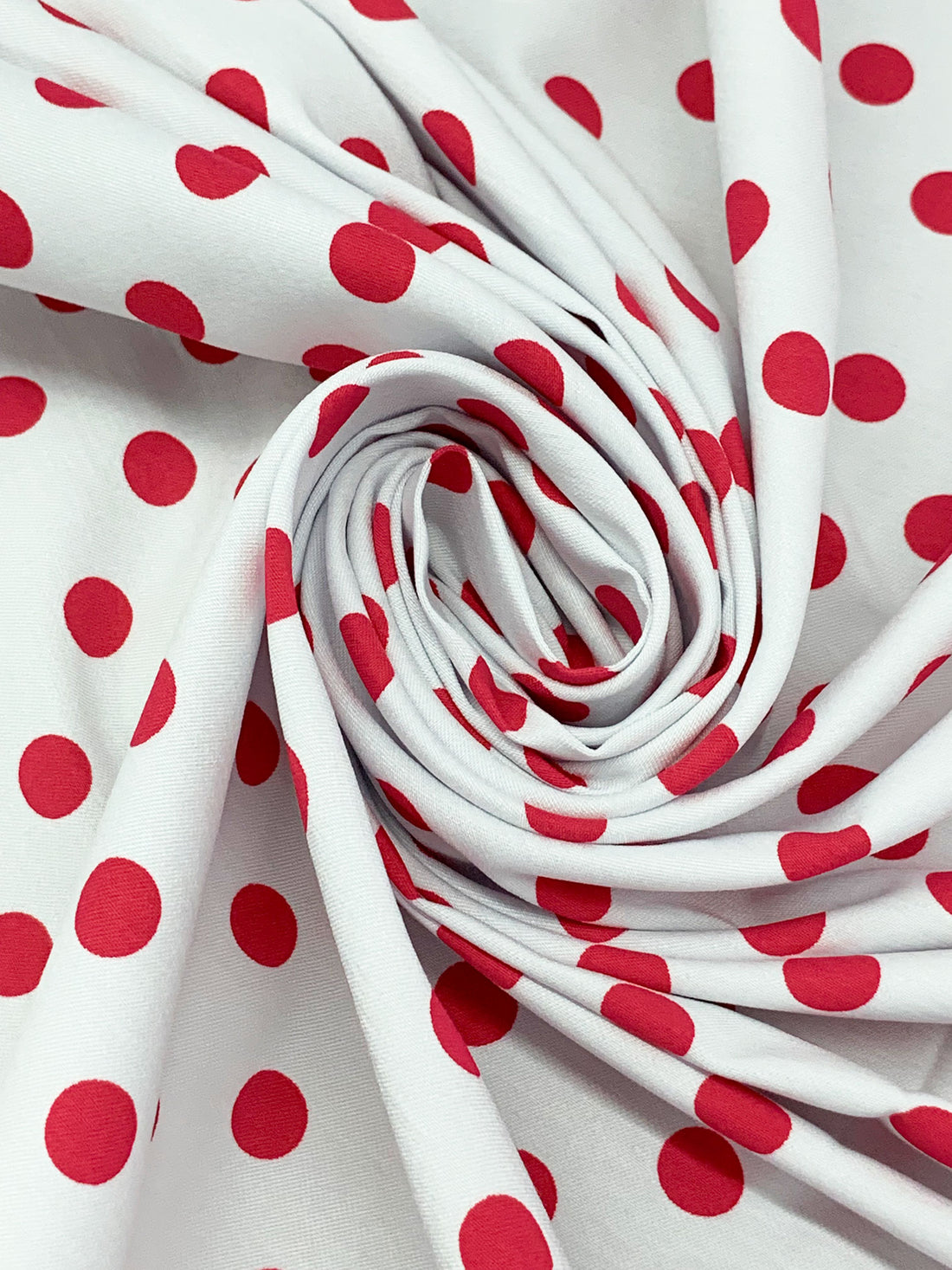 White/Cardinal Red Rayon/Nylon/Lycra Polka Dot Print Stretch Bengaline Suiting 56W