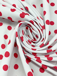 White/Cardinal Red Rayon/Nylon/Lycra Polka Dot Print Stretch Bengaline Suiting 56W