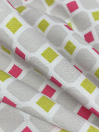Silver Sand/Cerise/Antique Gold Rayon/Nylon/Lycra Diamond Geometric Print Stretch Bengaline Suiting 58W