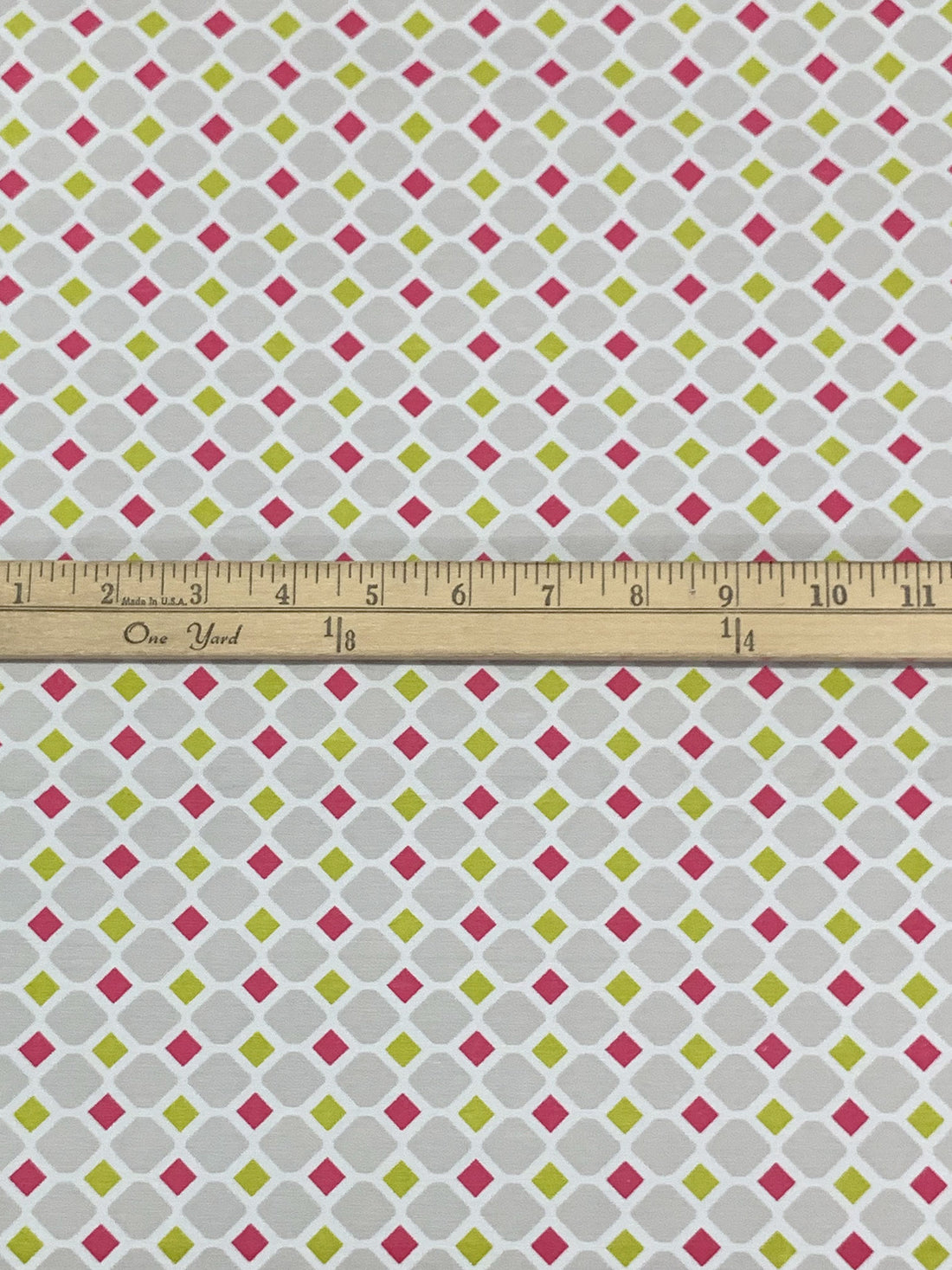 Silver Sand/Cerise/Antique Gold Rayon/Nylon/Lycra Diamond Geometric Print Stretch Bengaline Suiting 58W