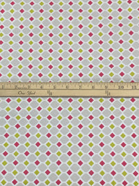 Silver Sand/Cerise/Antique Gold Rayon/Nylon/Lycra Diamond Geometric Print Stretch Bengaline Suiting 58W