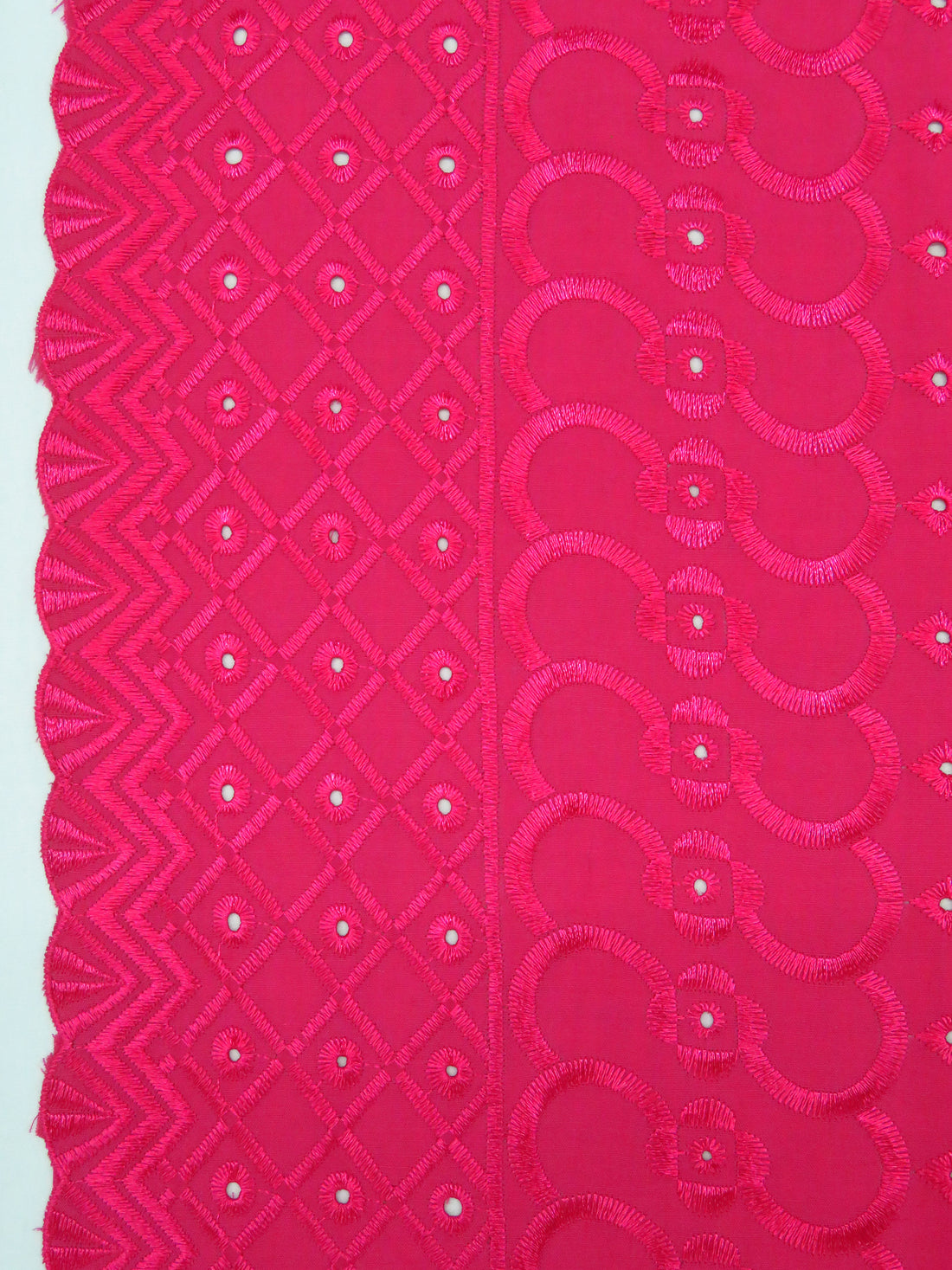 Raspberry Polyester/Cotton Scalloped Double Border Embroidered Ornate Eyelet Design Lawn 41W