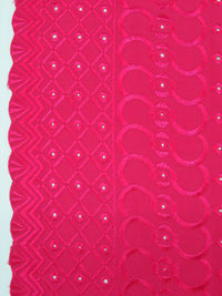 Raspberry Polyester/Cotton Scalloped Double Border Embroidered Ornate Eyelet Design Lawn 41W
