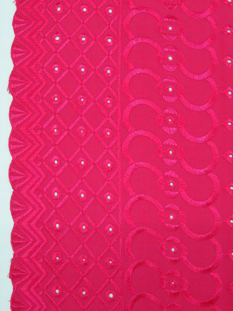 Raspberry Polyester/Cotton Scalloped Double Border Embroidered Ornate Eyelet Design Lawn 41W