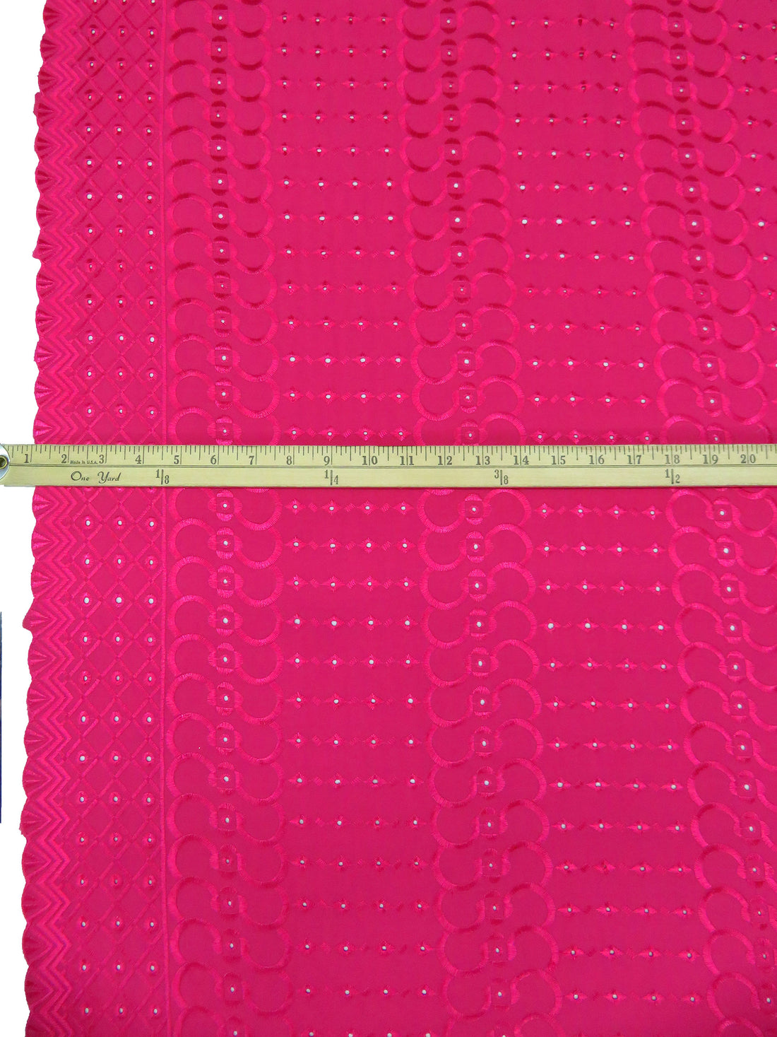 Raspberry Polyester/Cotton Scalloped Double Border Embroidered Ornate Eyelet Design Lawn 41W