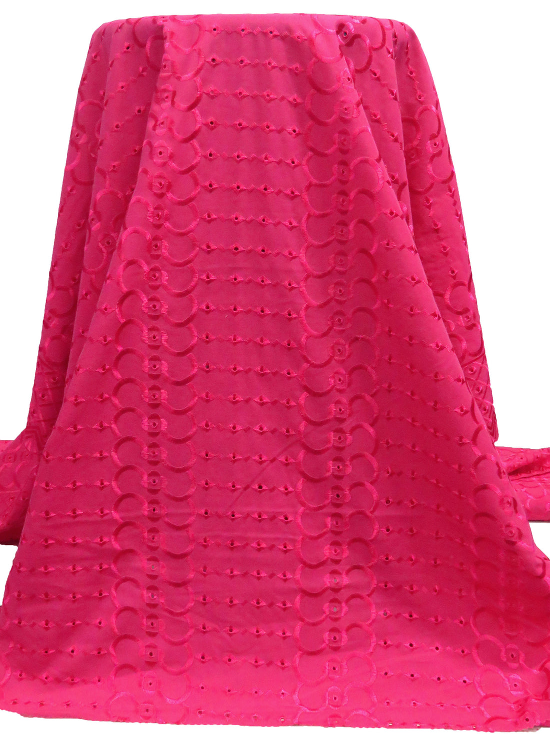 Raspberry Polyester/Cotton Scalloped Double Border Embroidered Ornate Eyelet Design Lawn 41W