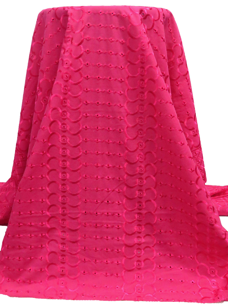 Raspberry Polyester/Cotton Scalloped Double Border Embroidered Ornate Eyelet Design Lawn 41W
