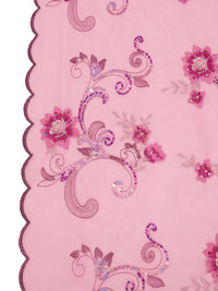 Shimmering Blush/Dusty Rose/Neon Purple/Multi 100% Nylon Scalloped Double Border Embroidered Floral & Bead Netting 52W