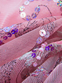 Shimmering Blush/Dusty Rose/Neon Purple/Multi 100% Nylon Scalloped Double Border Embroidered Floral & Bead Netting 52W