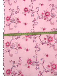 Shimmering Blush/Dusty Rose/Neon Purple/Multi 100% Nylon Scalloped Double Border Embroidered Floral & Bead Netting 52W