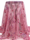 Shimmering Blush/Dusty Rose/Neon Purple/Multi 100% Nylon Scalloped Double Border Embroidered Floral & Bead Netting 52W