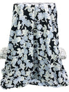 Black/White/Powder Blue 100% Rayon Dreamy Floral Print Crepe Blouse Weight Woven - NY Designer - 56W