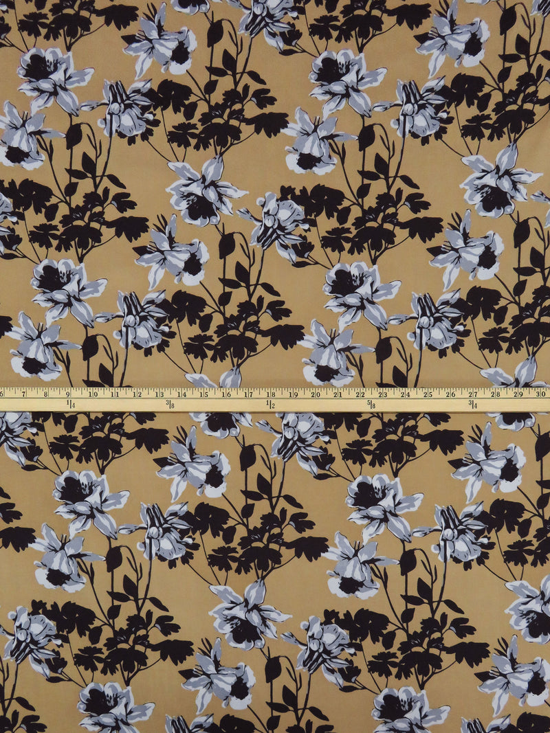 Toffee/Black/Cool Gray/White 100% Polyester Modern Floral Print Washed Charmeuse - NY Designer - 58W