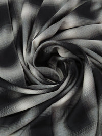 Black/Dusty Vanilla/Pewter Gray 100% Rayon Yarn-Dyed Plaid Challis - NY Designer - 60W