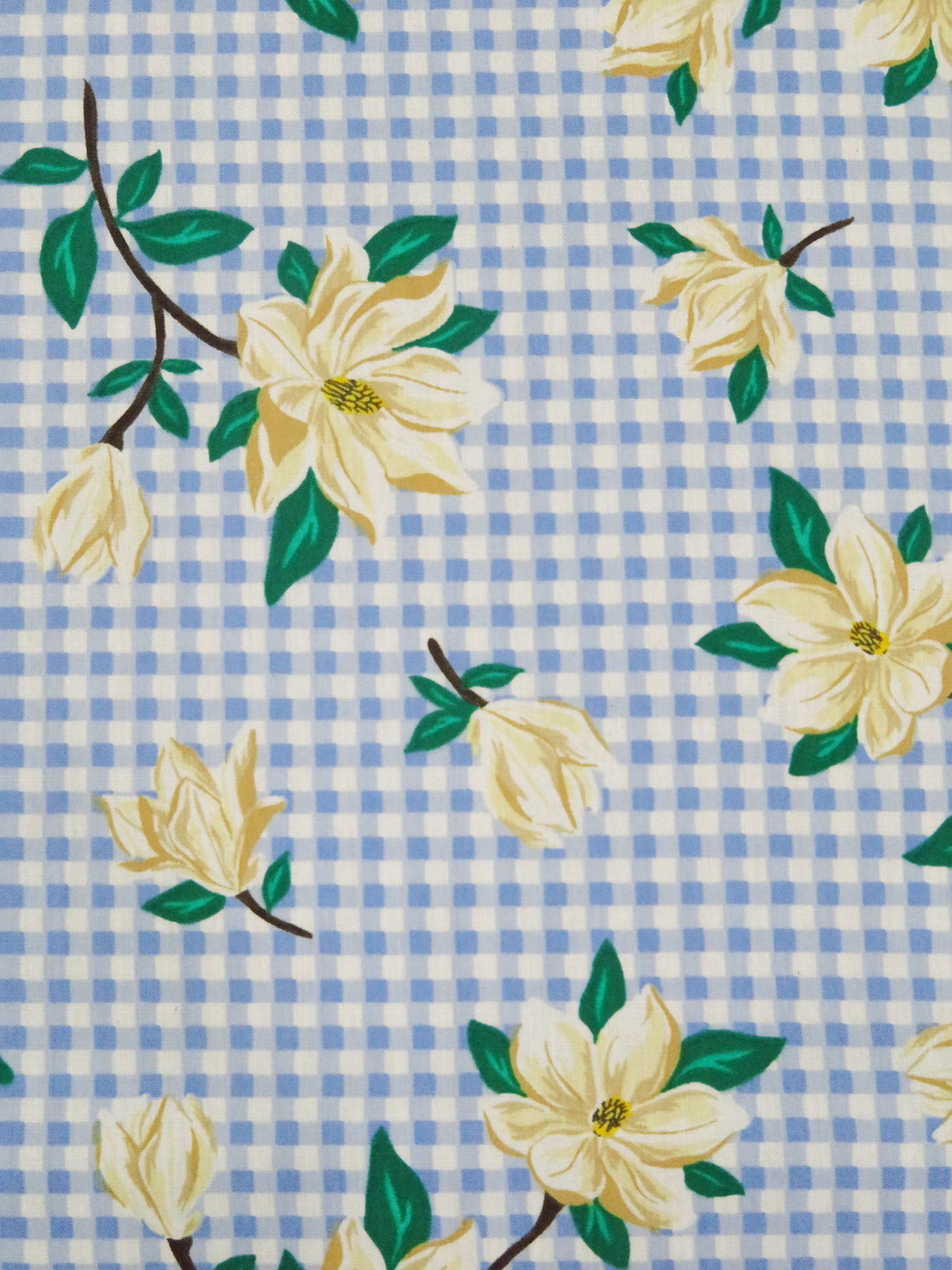 Cornflower Blue/Cream/Castleton Green/Multi 100% Cotton Floral On Gingham-Like Print Lawn - NY Designer - 55W