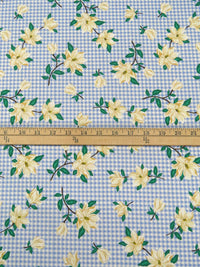 Cornflower Blue/Cream/Castleton Green/Multi 100% Cotton Floral On Gingham-Like Print Lawn - NY Designer - 55W