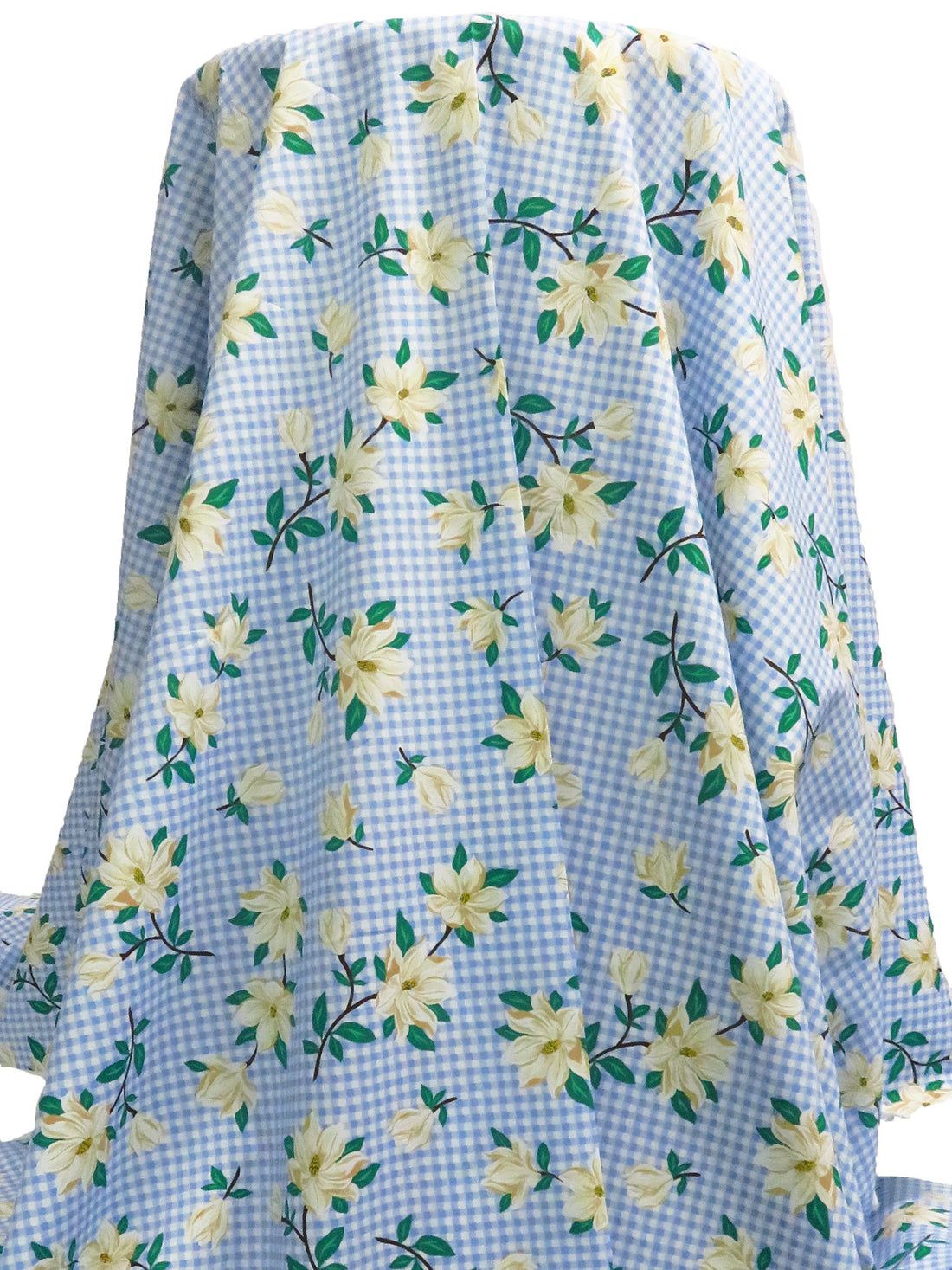 Cornflower Blue/Cream/Castleton Green/Multi 100% Cotton Floral On Gingham-Like Print Lawn - NY Designer - 55W