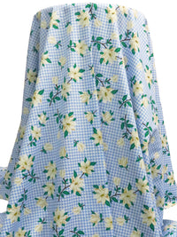 Cornflower Blue/Cream/Castleton Green/Multi 100% Cotton Floral On Gingham-Like Print Lawn - NY Designer - 55W