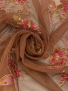 Sienna Brown/Gold/Multi 100% Nylon Scalloped Double Border Embroidered Floral & Sequin Netting 52W