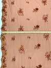 Sienna Brown/Gold/Multi 100% Nylon Scalloped Double Border Embroidered Floral & Sequin Netting 52W