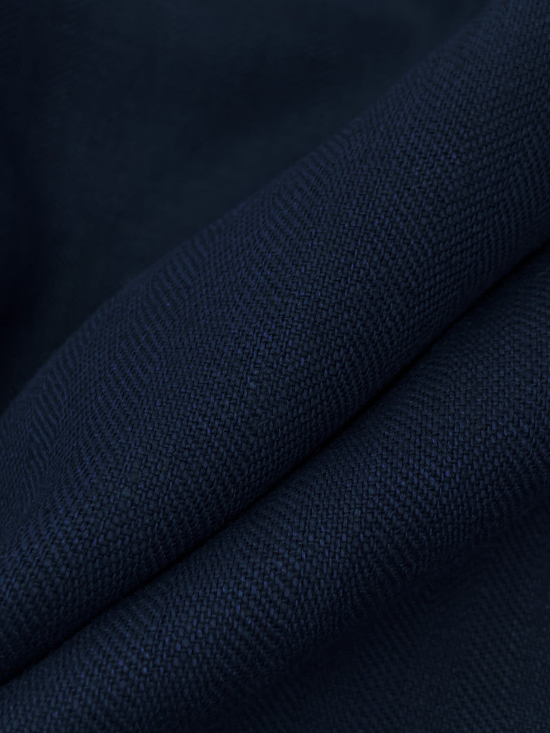 Dark Lapis Blue 100% Linen Herringbone Mid-Weight Woven 62W