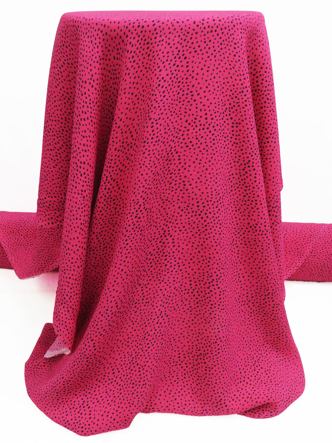 Raspberry Pink/Black 100% Rayon Speckled Print Crinkle Crepe Challis - NY Designer - 36W