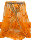 Tangerine/Autumn Red/Multi 100% Polyester Scalloped Double Border Embroidered Floral & Bead Chiffon 49W