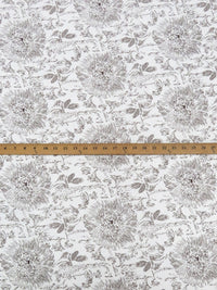 White/Espresso 100% Linen Floral Outline Print Mid-Weight Linen 58W