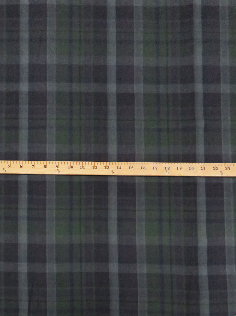 Evergreen/Muted Black/Dark Sapphire/Multi 100% Linen Yarn-Dyed Plaid Design Shirt-Weight Woven 58W