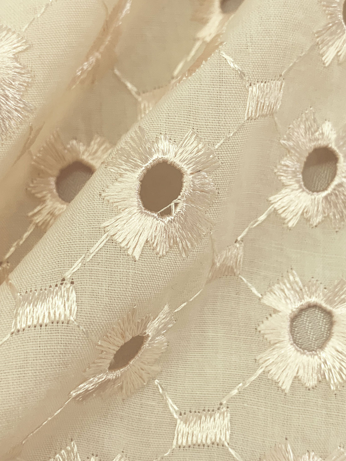 Cream Polyester/Cotton Scalloped Double Border Embroidered Ornate Eyelet Design Lawn 40W