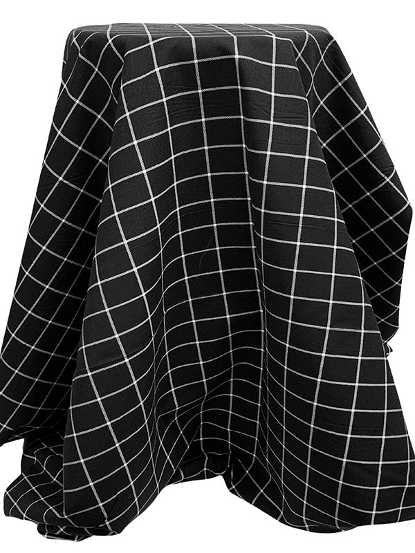 Black/White Rayon/Nylon/Spandex Windowpane Plaid Stretch Bengaline Suiting - NY Designer - 58W