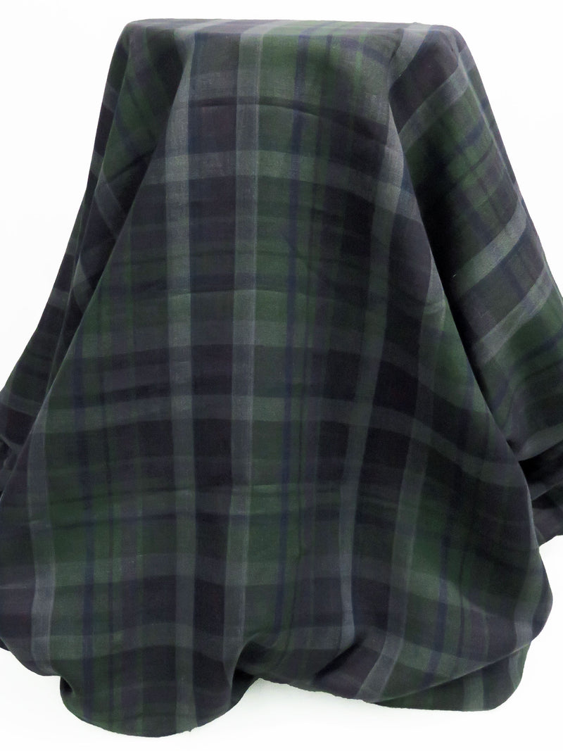 Evergreen/Muted Black/Dark Sapphire/Multi 100% Linen Yarn-Dyed Plaid Design Shirt-Weight Woven 58W