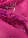 Fandango Pink/Silver/Iridescent Pink 100% Polyester Scalloped Double Border Embroidered Floral & Sequin Chiffon 42W