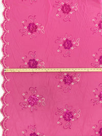Fandango Pink/Silver/Iridescent Pink 100% Polyester Scalloped Double Border Embroidered Floral & Sequin Chiffon 42W