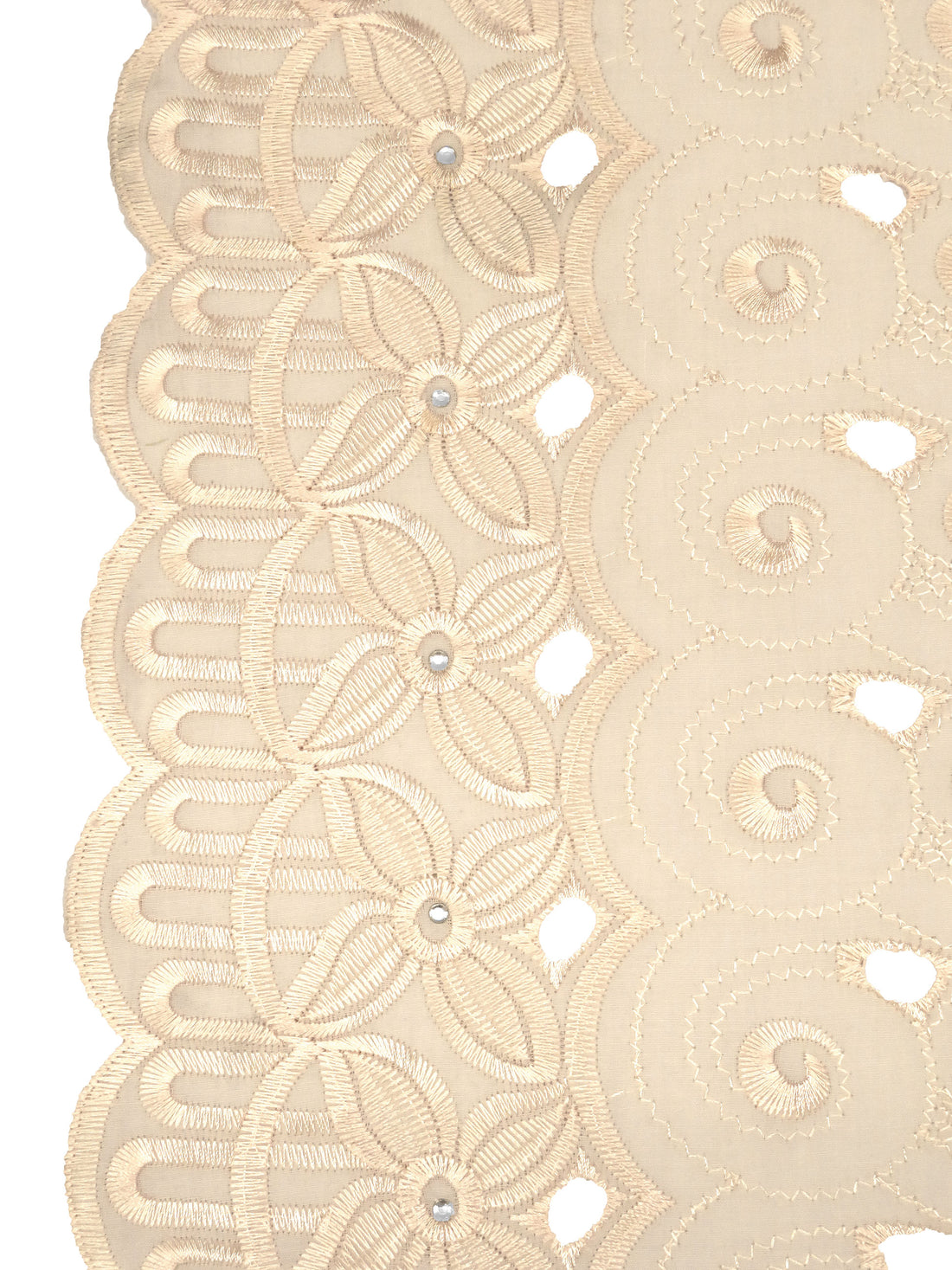 Bisque Polyester/Cotton Scalloped Double Border Embroidered Floral Ornate Eyelet Design Lawn 43W