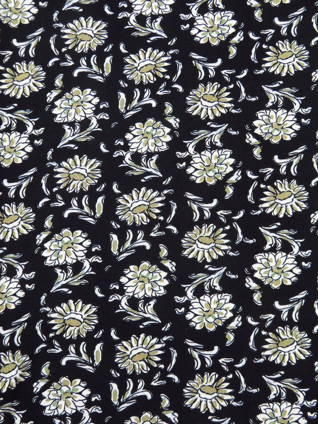Black/Cream/Moss/Multi 100% Rayon Floral Print Crepe Challis - NY Designer - 55W