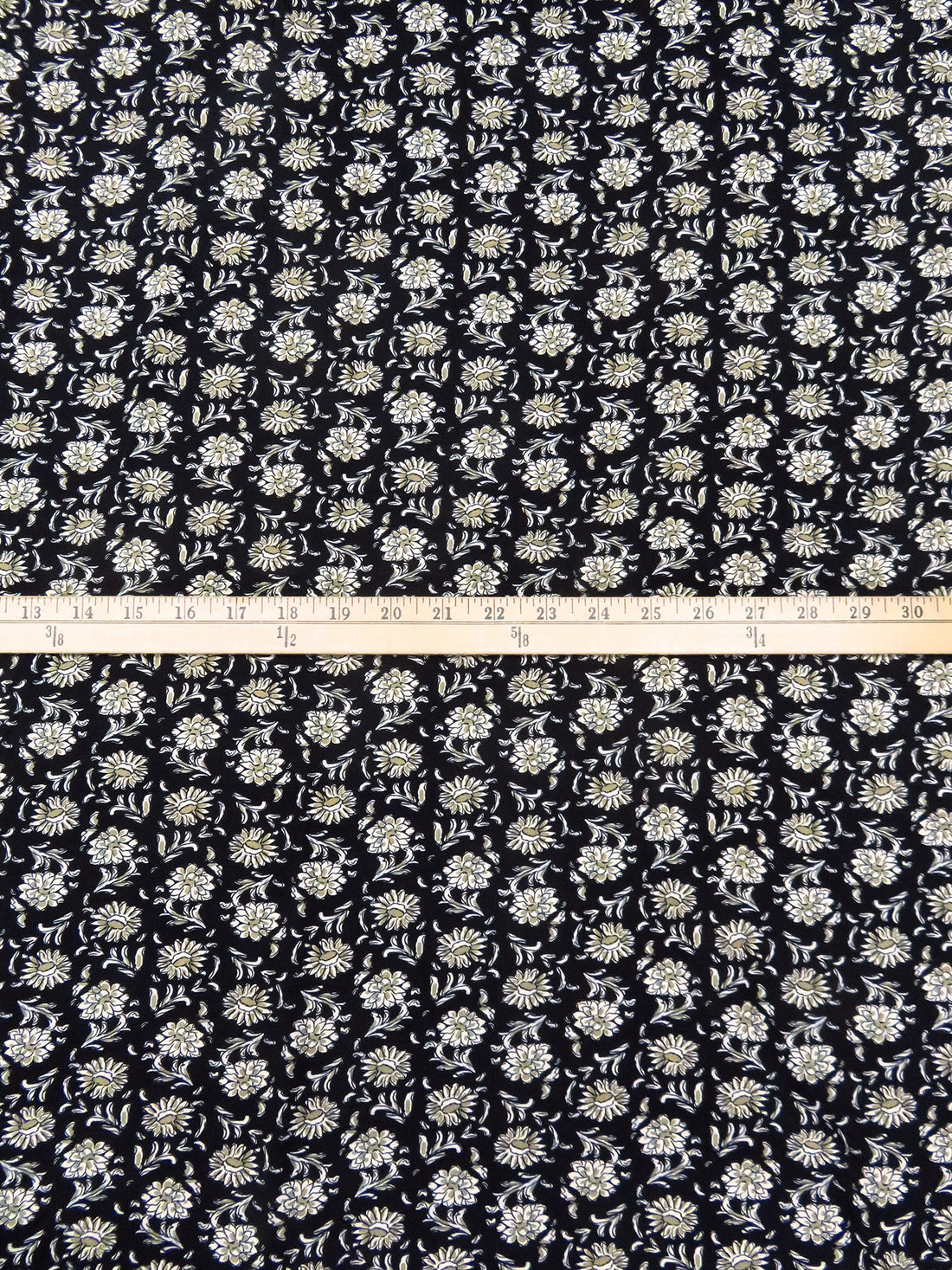 Black/Cream/Moss/Multi 100% Rayon Floral Print Crepe Challis - NY Designer - 55W