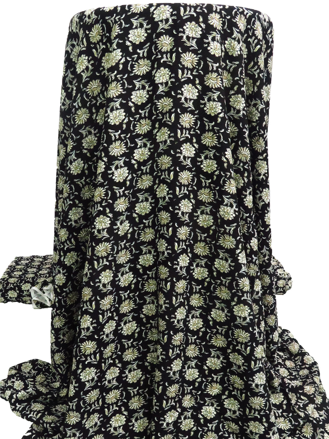 Black/Cream/Moss/Multi 100% Rayon Floral Print Crepe Challis - NY Designer - 55W