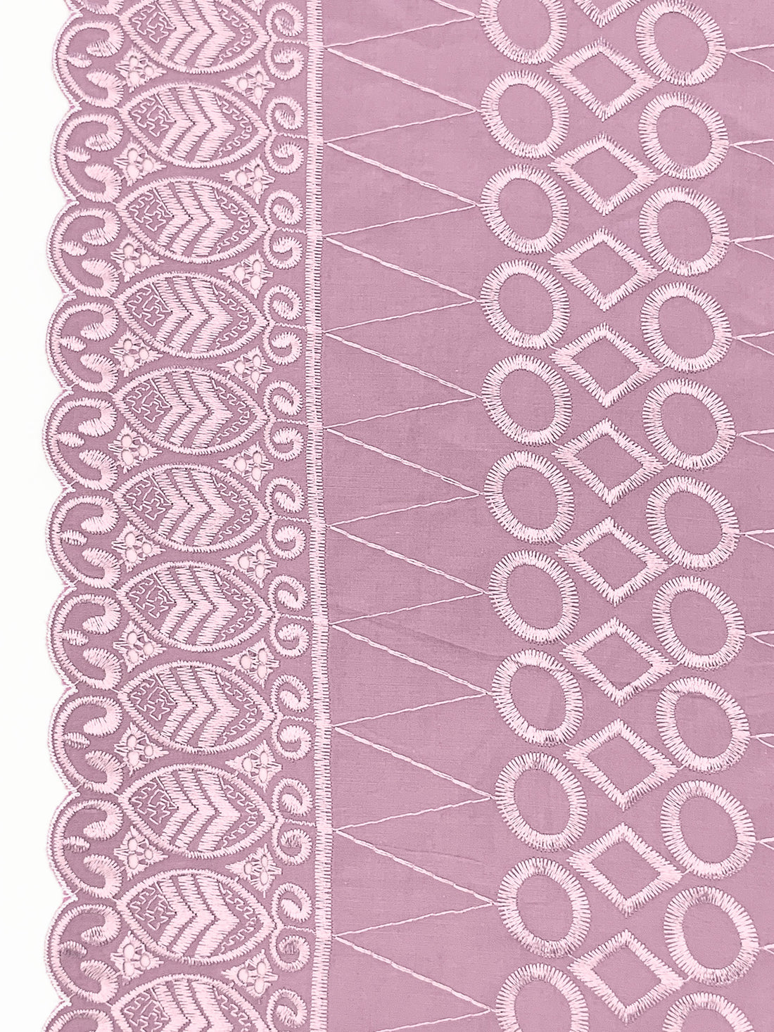 Dark Dusty Lilac Polyester/Cotton Scalloped Double Border Embroidered Ornate Eyelet Design Lawn 40W