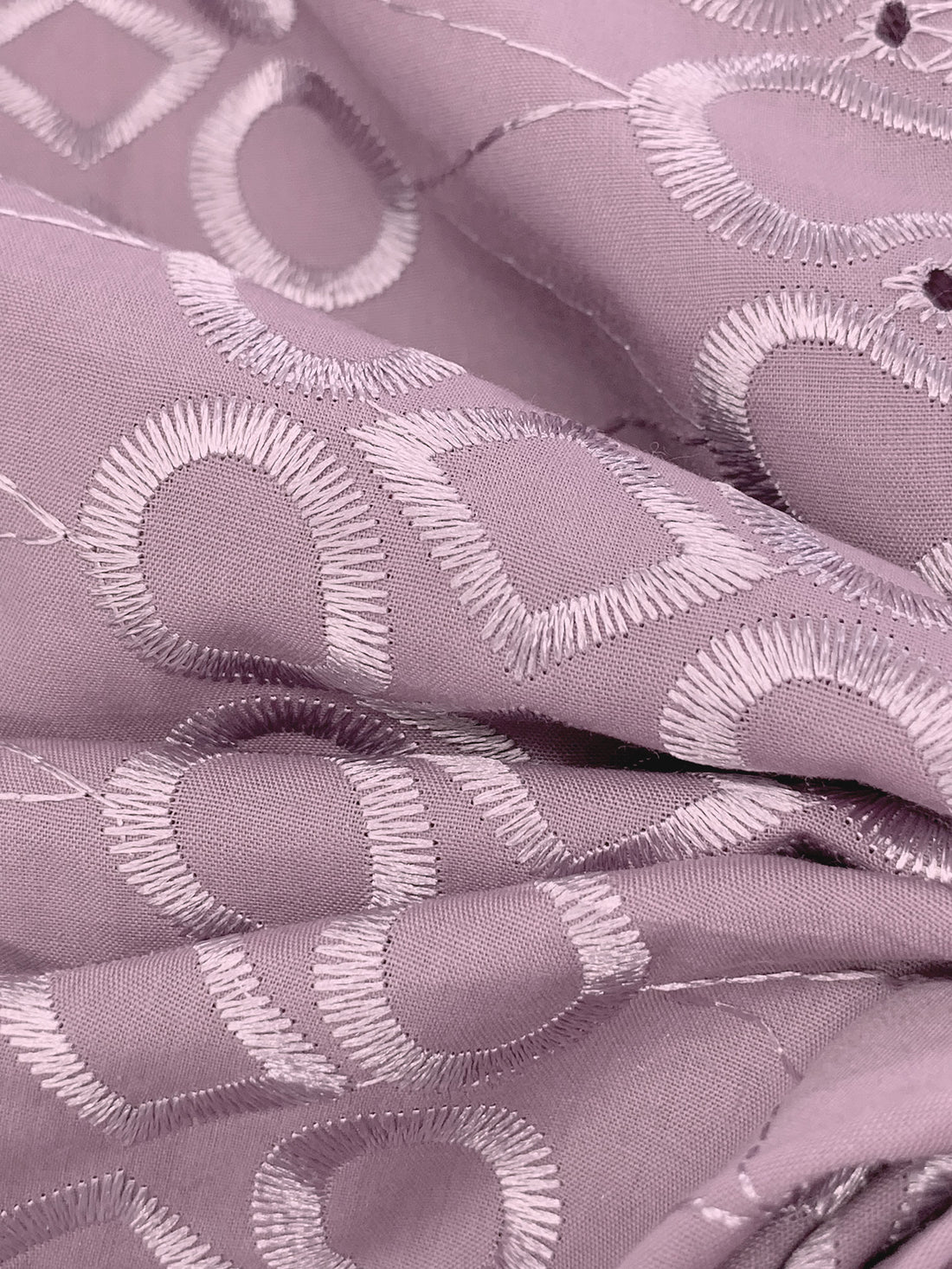 Dark Dusty Lilac Polyester/Cotton Scalloped Double Border Embroidered Ornate Eyelet Design Lawn 40W