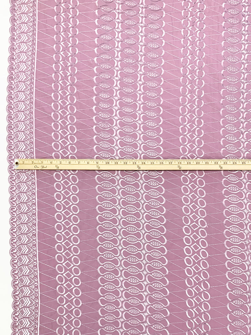 Dark Dusty Lilac Polyester/Cotton Scalloped Double Border Embroidered Ornate Eyelet Design Lawn 40W